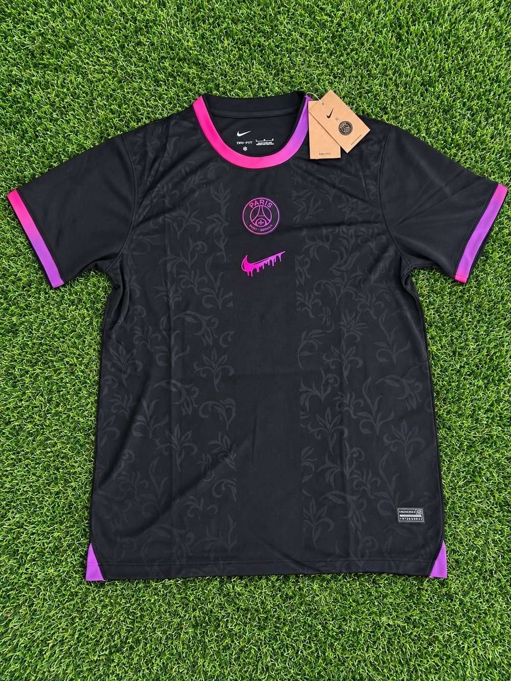 Nike PSG D. Doué #14 Soccer Jersey Black Pink Purple Dri-FIT Size L